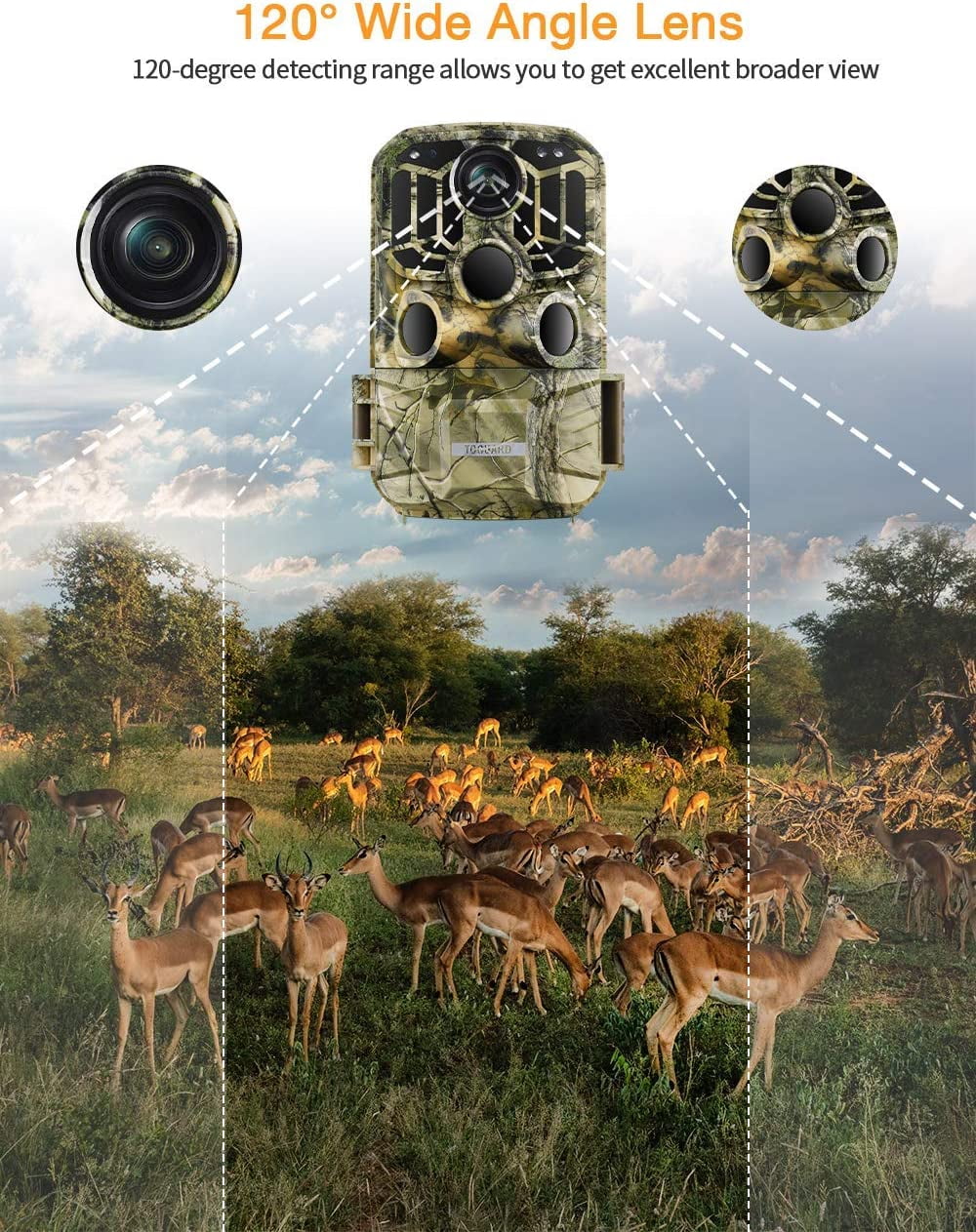 CAMPARK H80 WiFi Bluetooth Trail Camera 20MP 1296P Game Hunting Camera with Nigth Vision Waterproof