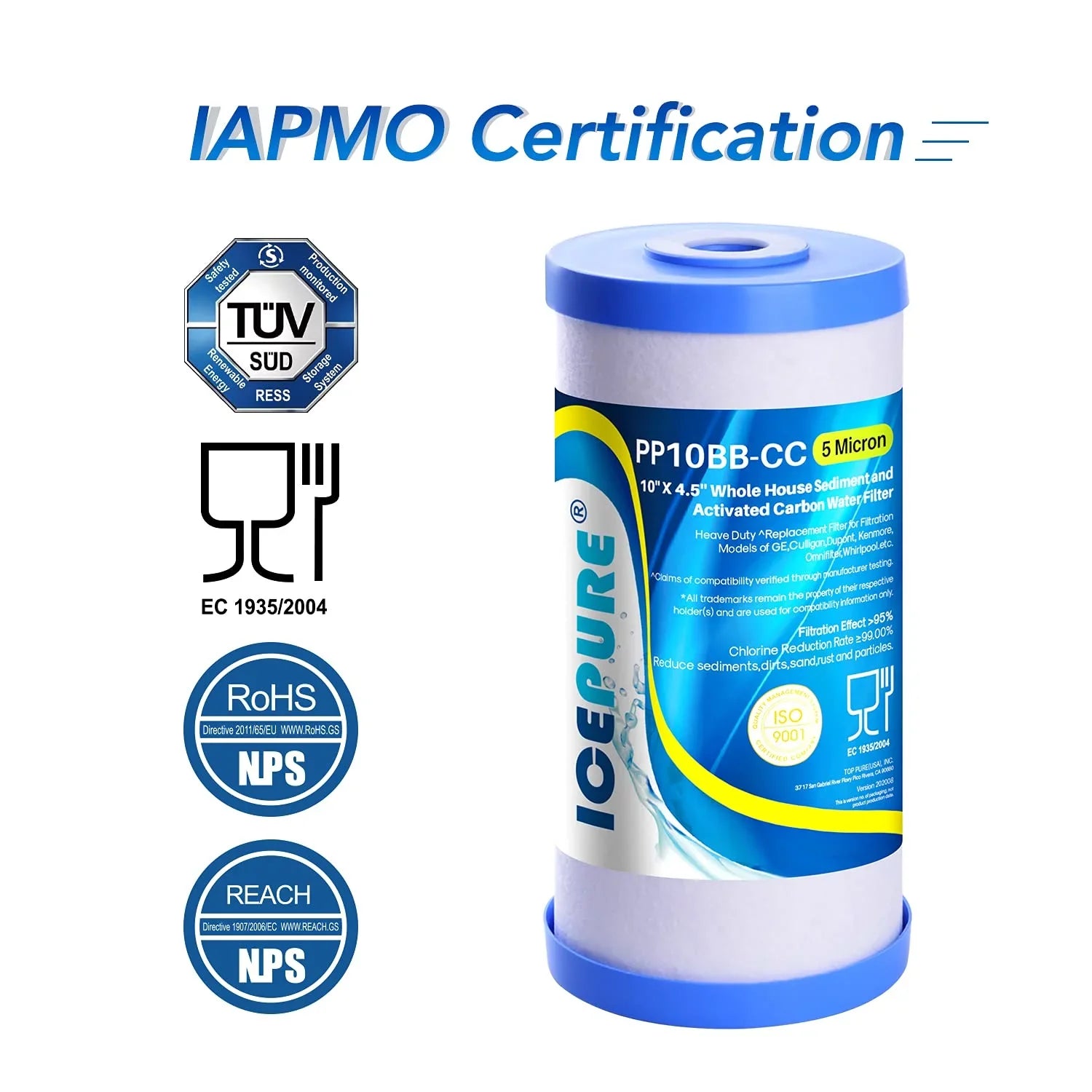 5 Micron 10" x 4.5" Whole House Water Filter Fitting with GE FXHTC, GXWH40L, RFC-BBSA, W50PEHD, Whirlpool WHKF-GD25BB, GXWH35F, GNWH38S, Dupont WFHD13001, Pentek R50-BB, 4WH-HDGR-F01 3PACK