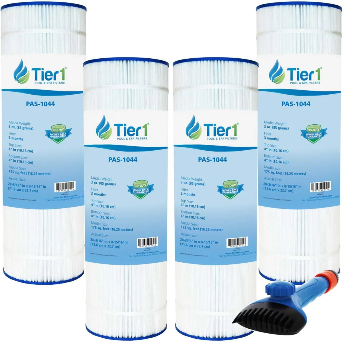 Tier1 Pool & Spa Filter Cartridge 4-pk with Tier1 Wand Brush Filter Cleaner | Replacement for Hayward CX1750RE, C1900RE, FC-1294, PA175 and More | 175 sq ft Pleated Fabric Filter Media
