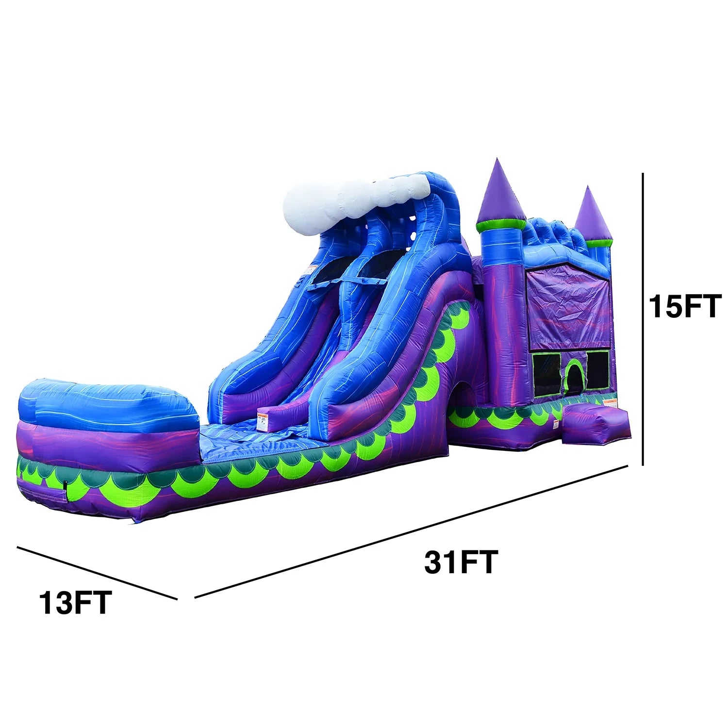 JumpOrange Outdoor Mermaid Titan Commercial Grade Inflatable Slide and Bounce House Dual Lane with Pool for Kids and Adults with Blower