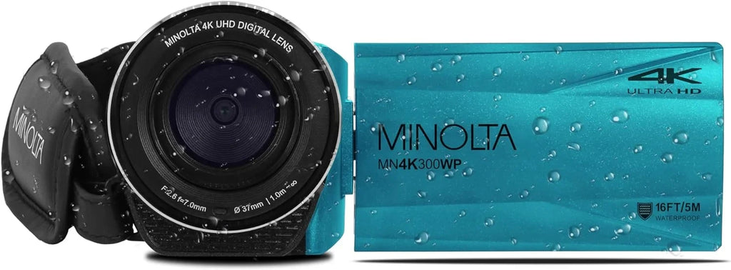 MINOLTA MN4K300WP 4K Ultra HD / 56 MP Waterproof Video Camcorder (Blue) Bundle With 128GB Memory Card + Camera Tripod + More Accessories