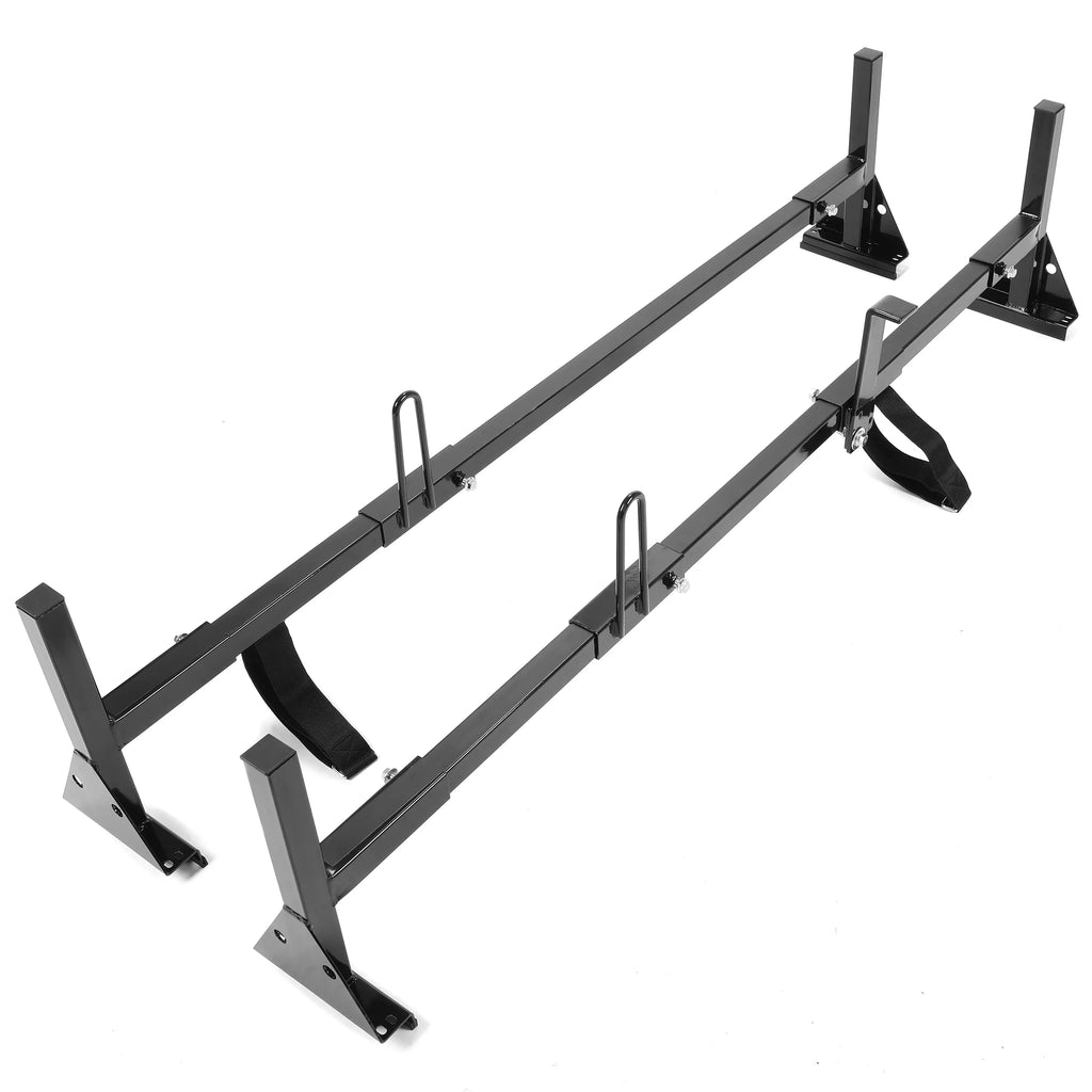 Kojem Universal 2 Bars Roof Rack Mount Full-Size Vans for Chevy Express Ford E-Series GMC Savana 68"-75" Adjustable Steel Rack Carry Ladders