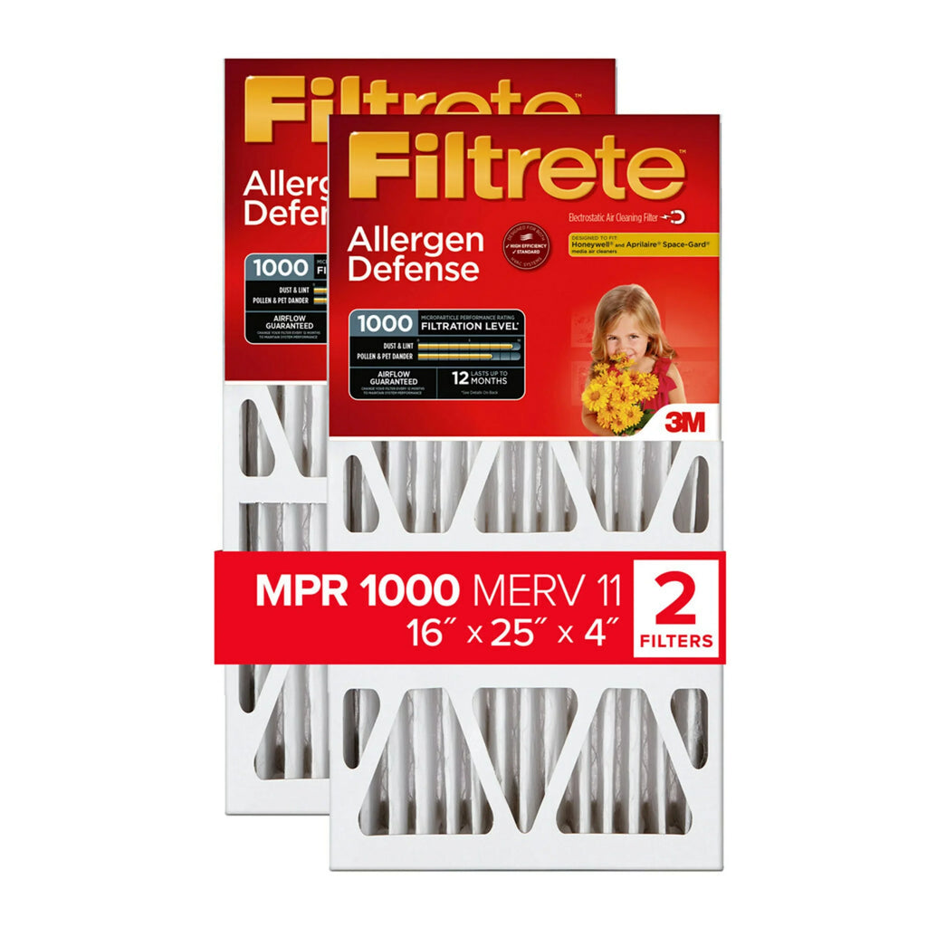Filtrete 16x25x4 Air Filter, MPR 1000 MERV 11, Allergen Defense, 2 Filters