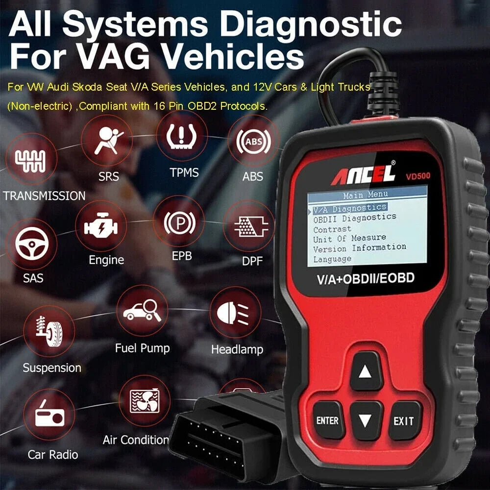 Ancel All System ABS SRS EPB IMMO Oil Automotive OBD2 Scanner EPB OIL Throttle Adapation Code Reader for VW Audi Skoda Seat Diagnostic Tool