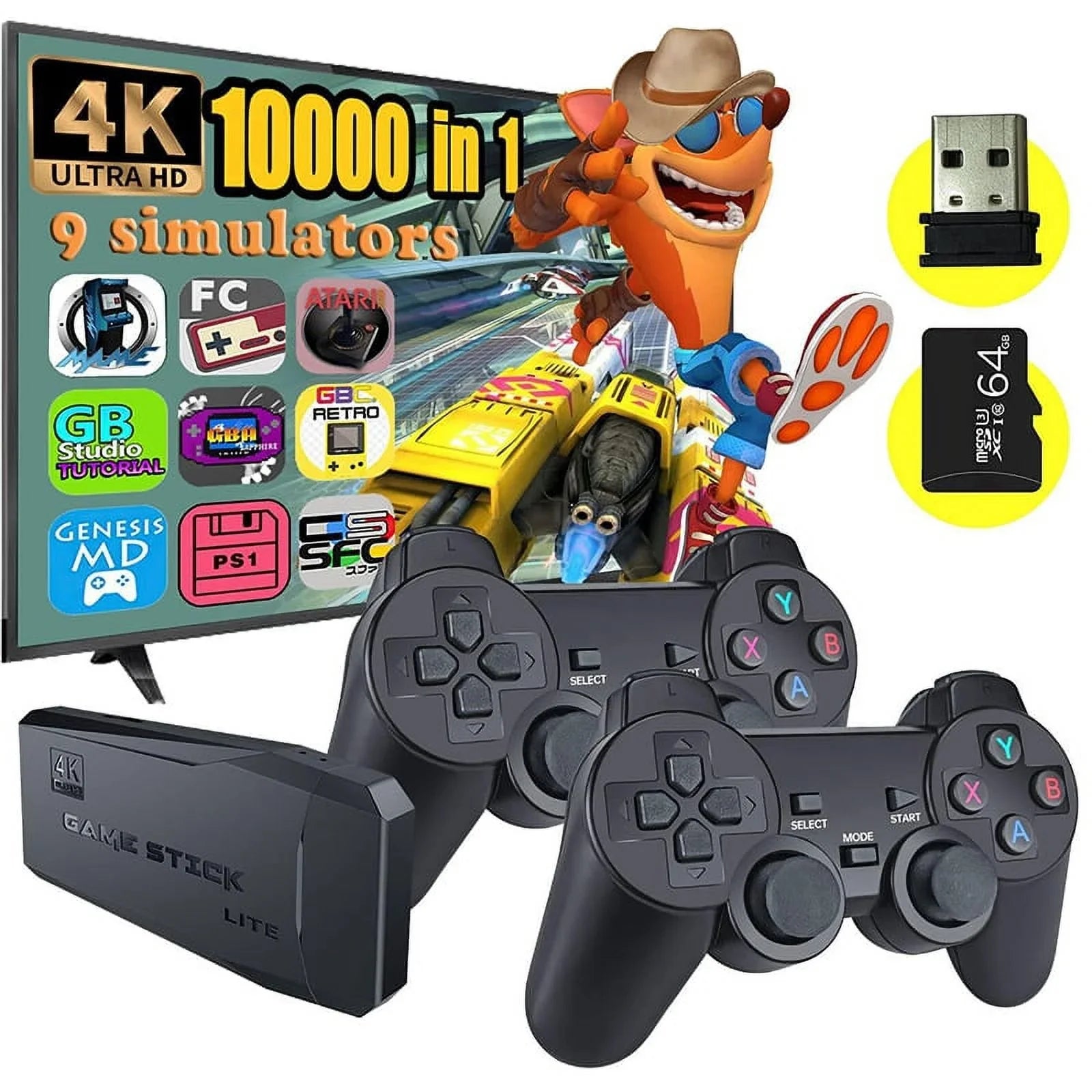 Microea Video Game Consoles 4K 2.4G Double Wireless 20000 Games 64G Retro Classic Gaming Gamepads TV Family Controller For PS1/GBA/MD