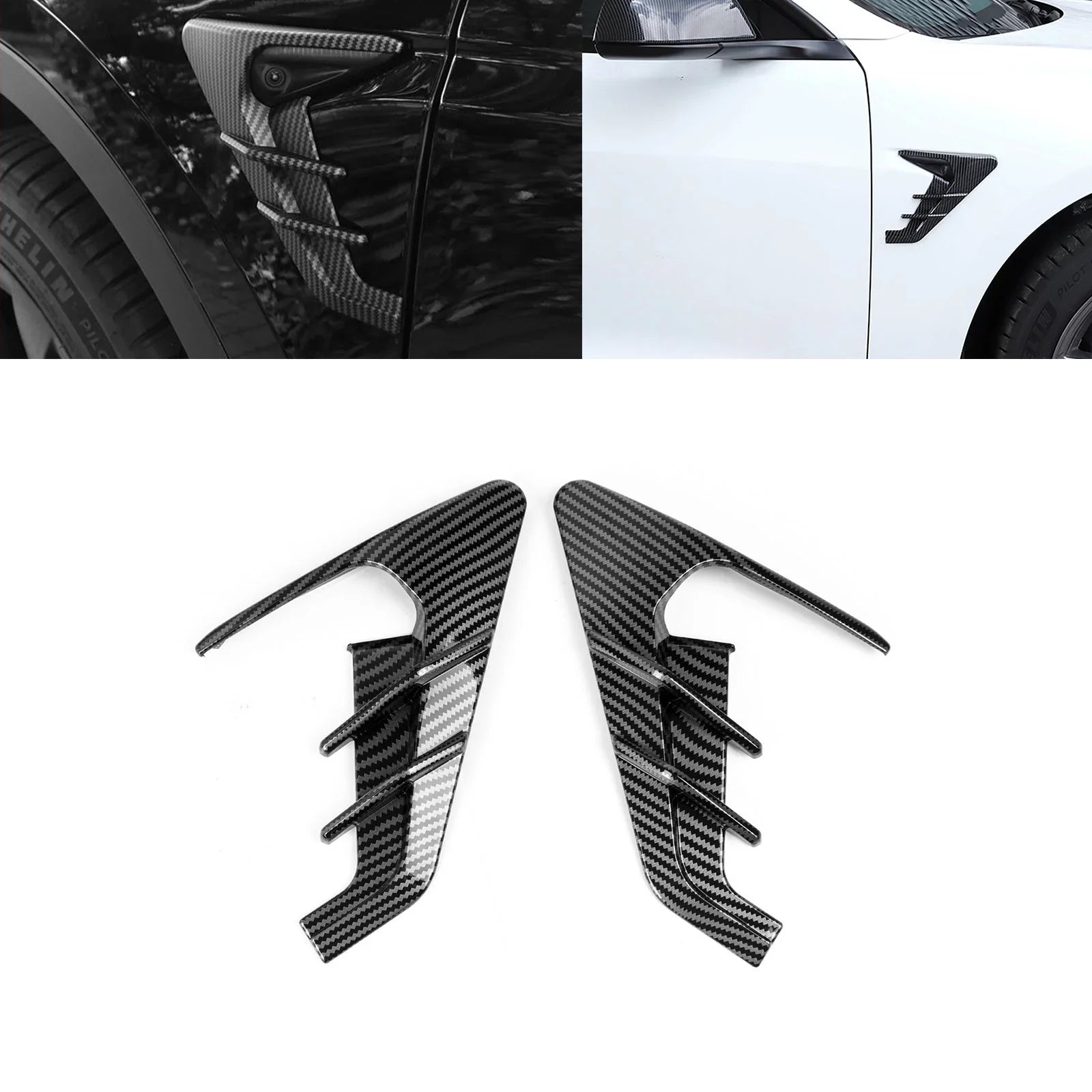 Xotic Tech Side Marker View Camera Indicator Turn Signal Coating Trim, Carbon Fiber Pattern, Suitable with Tesla Model 3 Model Y 2021+