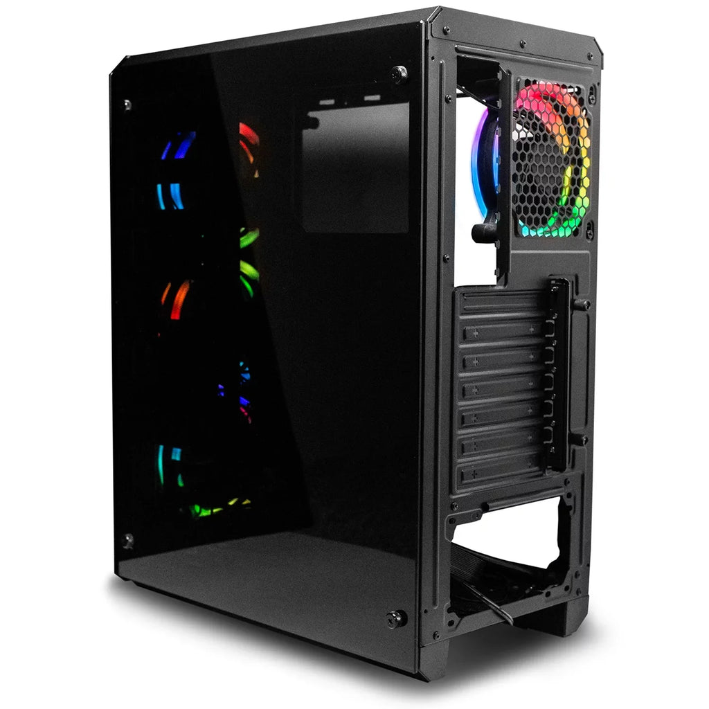 Deco Gear Mid-Tower PC Gaming Computer Case Starter Kit, 3-Sided Tempered Glass and LED Lighting, Mini-ITX, Micro-ATX, ATX, with Wired RGB Gaming Mouse, RGB Mechanical Gaming Keyboard, and Mouse Pad