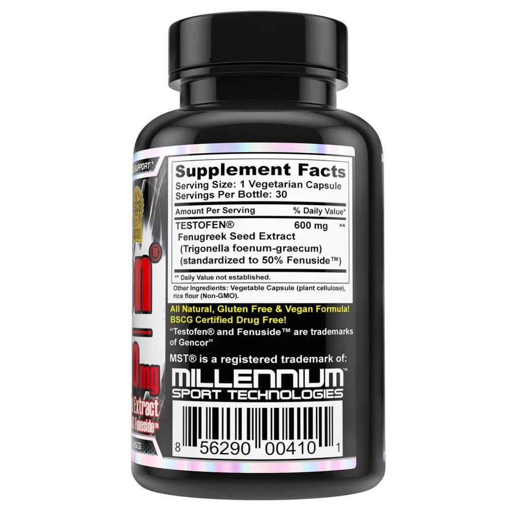 Testofen Supplement | Fenugreek Seed Extract | Standardized to 50% Fenuside | 600mg | 30 Count | BSCG Certified