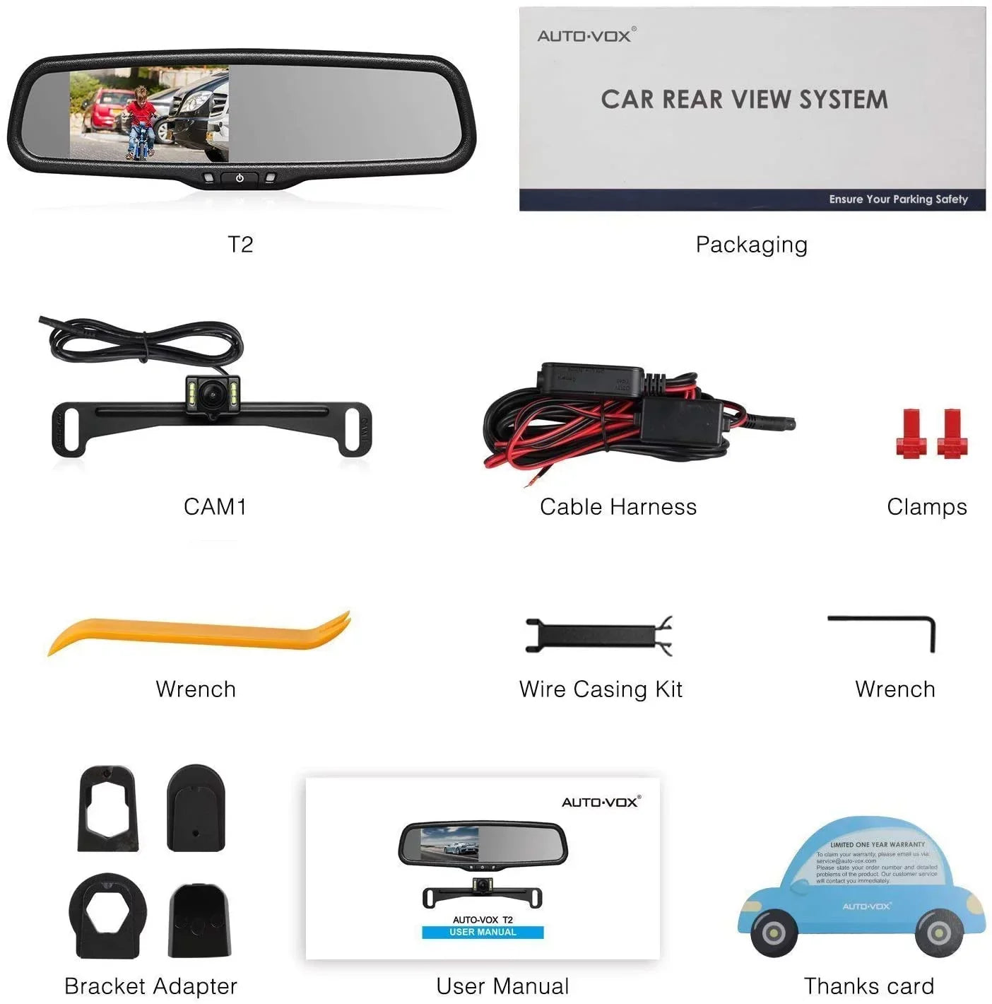 AUTO-VOX T2 Backup Camera for Car/Trucks, OEM Look Rear View Mirror Camera Monitor with IP68 Waterproof Back Up Camera for Parking & Reversing