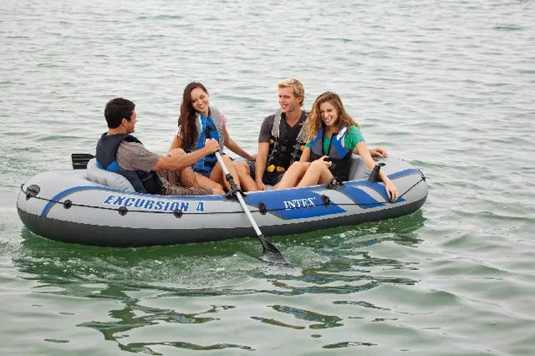 Intex Excursion 4 Person Inflatable Rafting and Fishing Watercraft Set with 2 Oars (Refurbished)