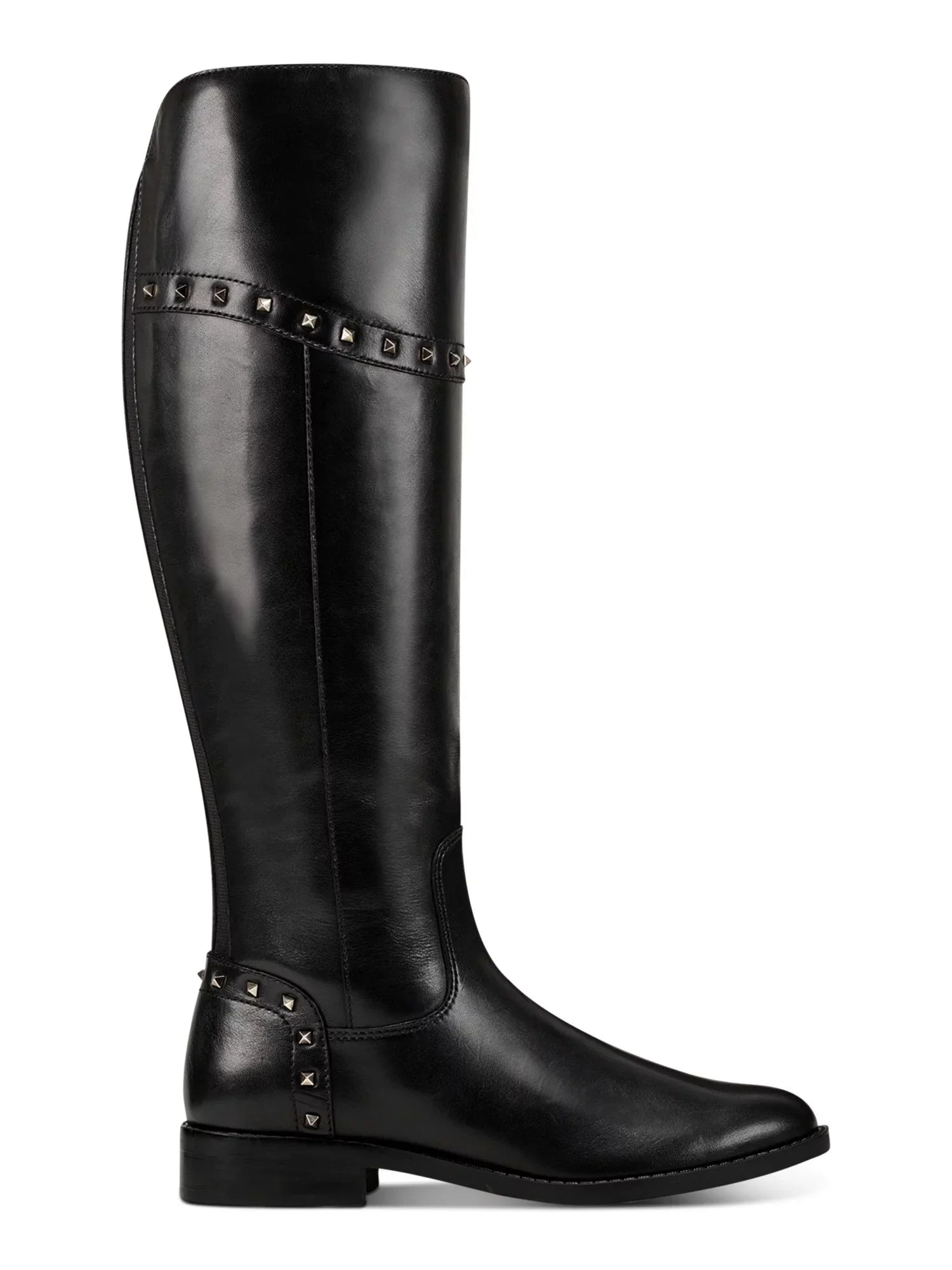 MARC FISHER Womens Black Flex Gore Back Accents Studded Cushioned Slip Strong Water Strong Secalm Round Toe Block Heel Zip-Up Riding Boot 6.5 M
