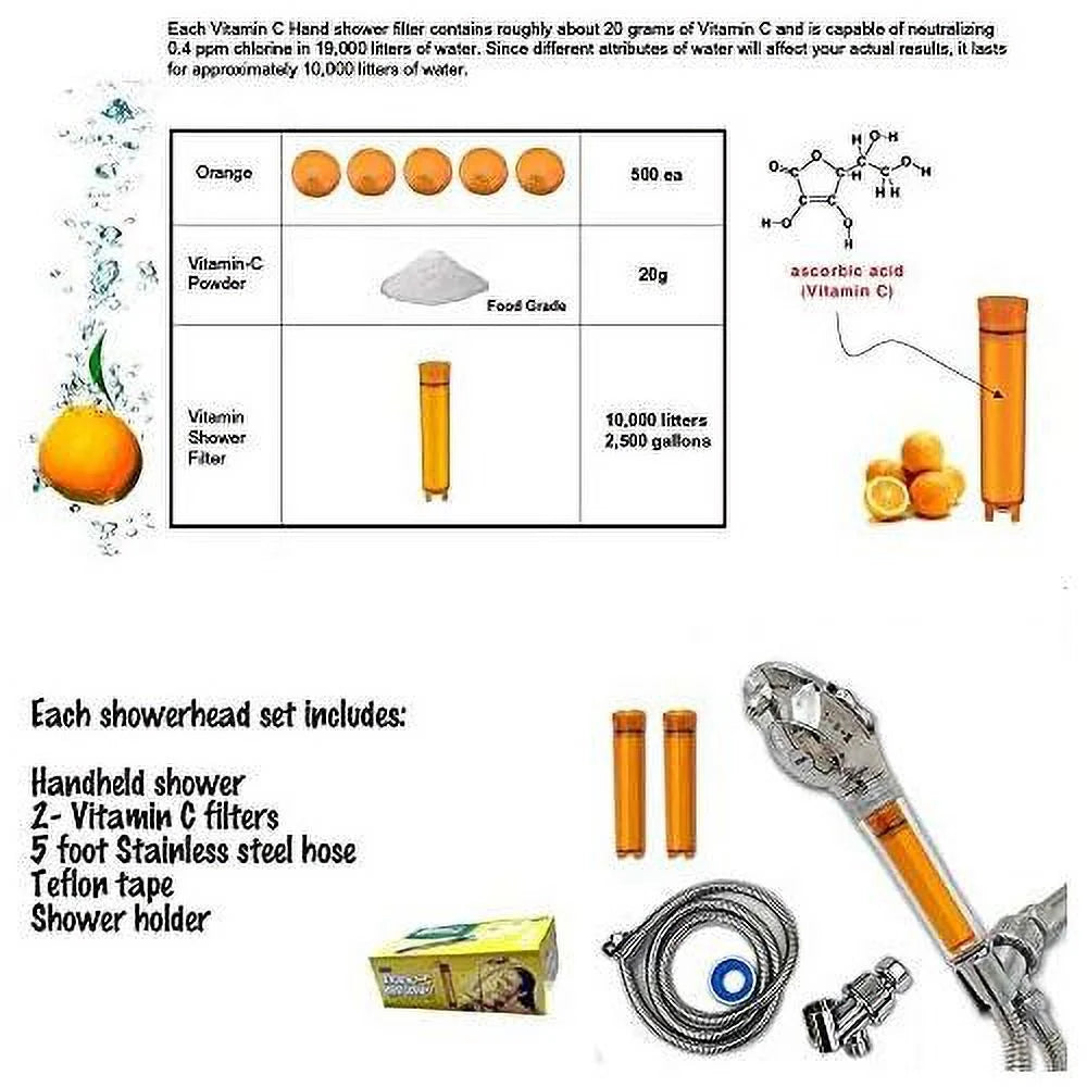 shower head with water filter by - 2 shower filters included - removes up to 99.9% of chlorine and chloramines - low flow high pressure