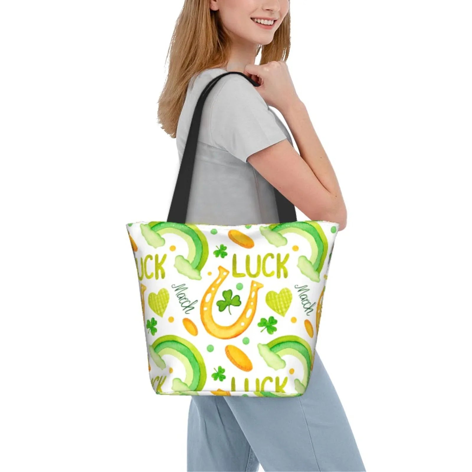 Easygdp St Patrick's Day1 Stylish Canvas Handbag Shoulder Tote Bag, Shopping Bag with Zip, Suitable for Buying Groceries, Office, Fitness