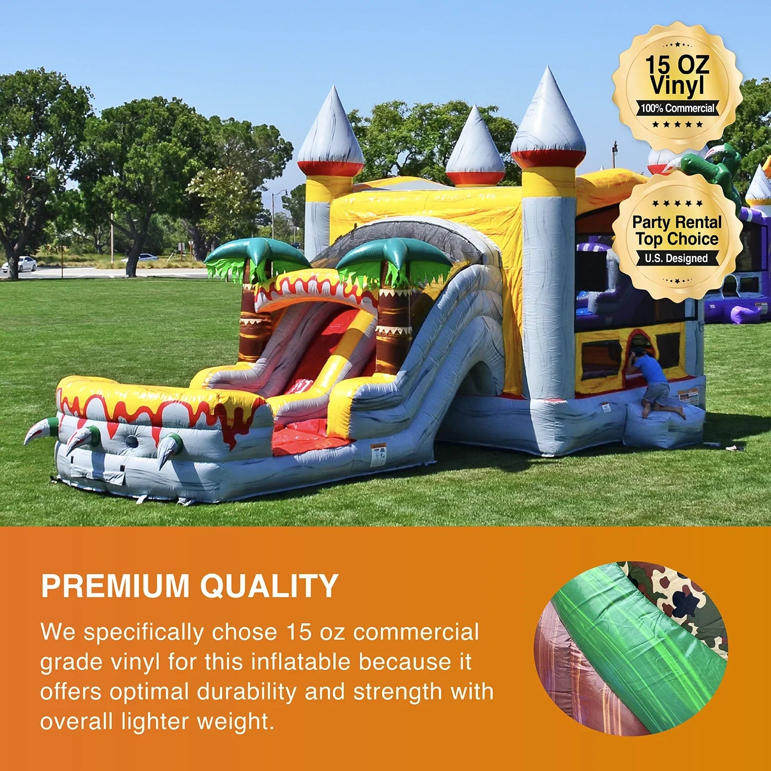 JumpOrange Commercial Grade Bounce House Water Slide for Kids and Adults (with Pool and Blower), T-Rex