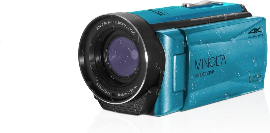 MINOLTA MN4K300WP 4K Ultra HD / 56 MP Waterproof Video Camcorder (Blue) Bundle With 128GB Memory Card + Camera Tripod + More Accessories