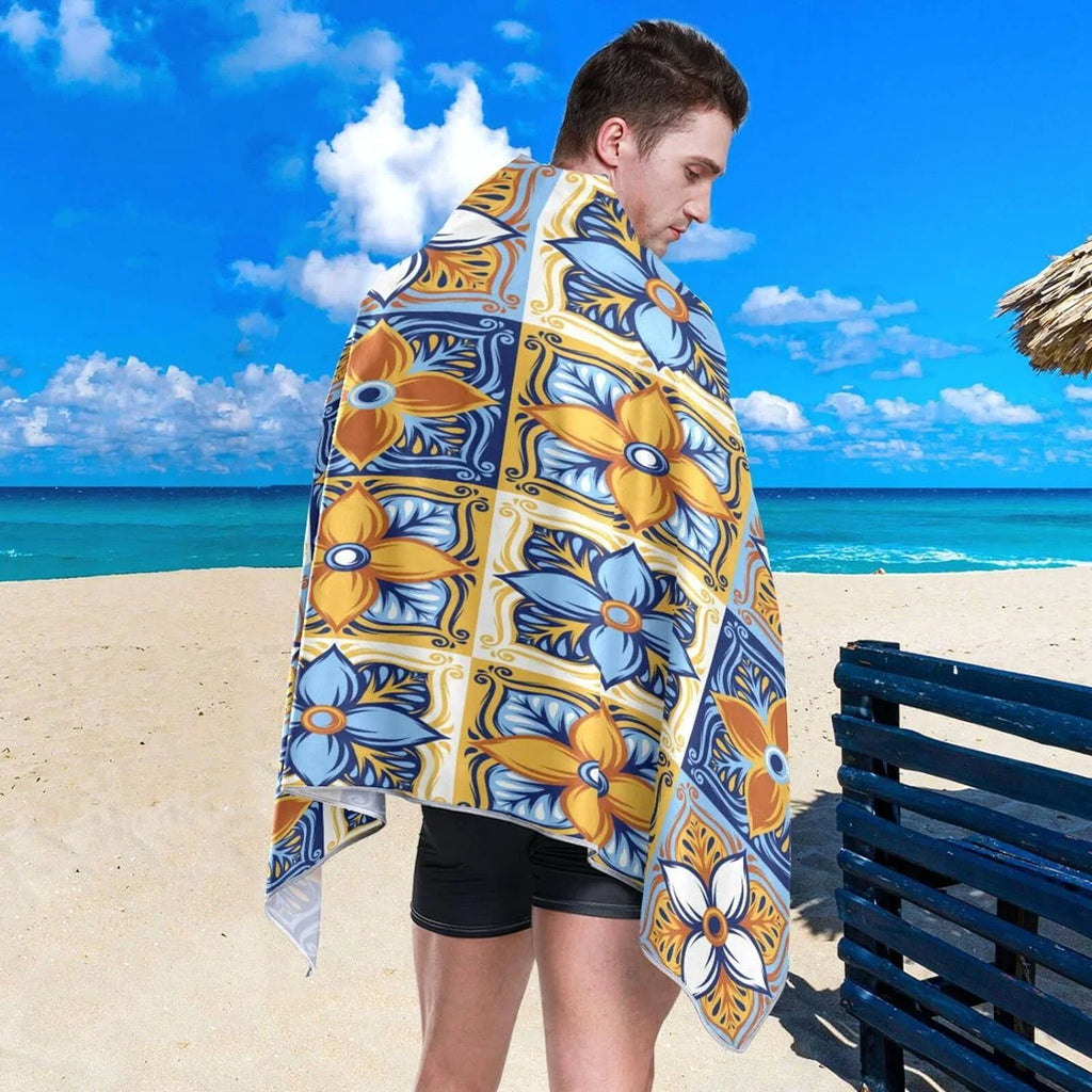 Bestwell Mexican Talavera Beach Towel Oversized Towel Blanket, Thin Lightweight Microfiber Sand Free Quick Dry Towel, 30”X60” Multipurpose Pool Bath Yoga Swim Shower Towel