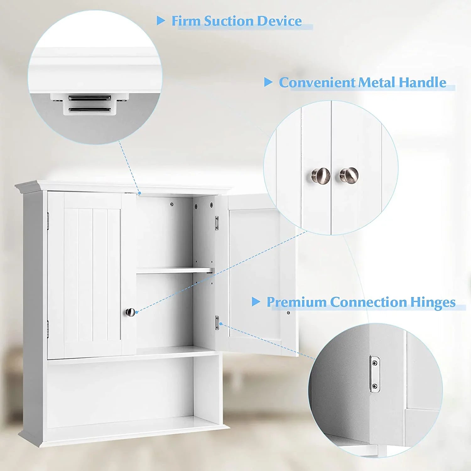 Bathroom Wall Cabinet, Wooden Hanging Storage Cabinet with Doors & Shelves, Multipurpose Storage Cabinet for Bathroom Kitchen Living Room, Wall Mounted Bathroom Medicine Cabinet