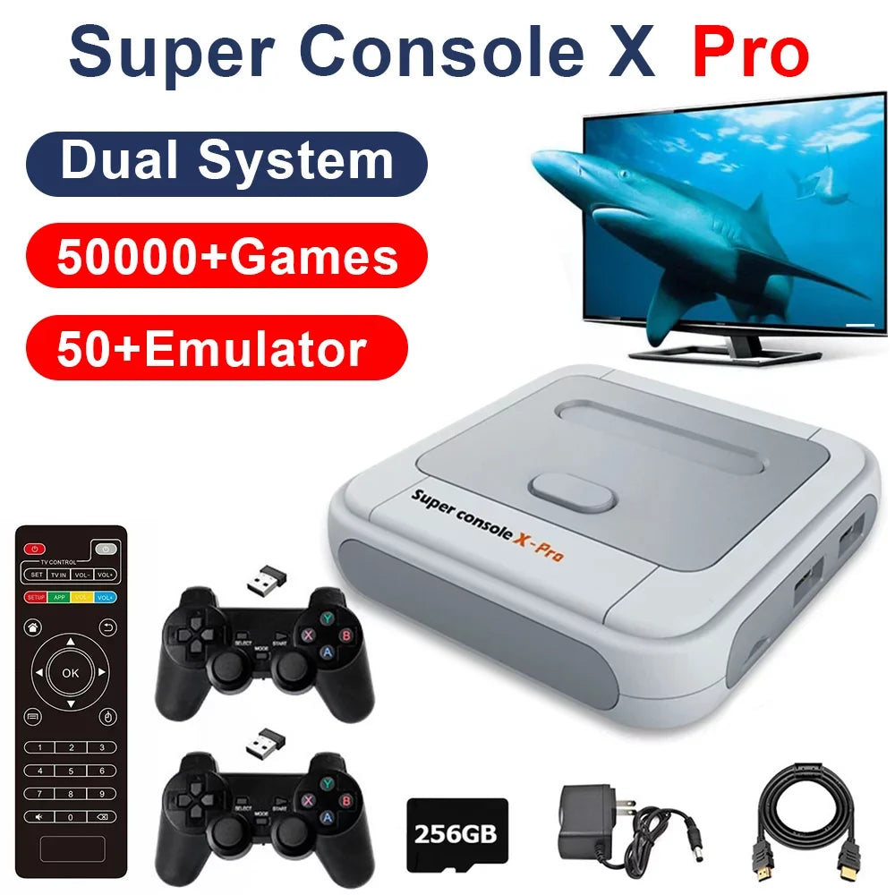 Onemayship Retro Game Console 256GB, Super Console X PRO Built in 50,000+ Games, Video Game Console Systems for 4K TV HD/AV Output, Dual Systems, Matching with PS1/PSP/MAME/ATARI