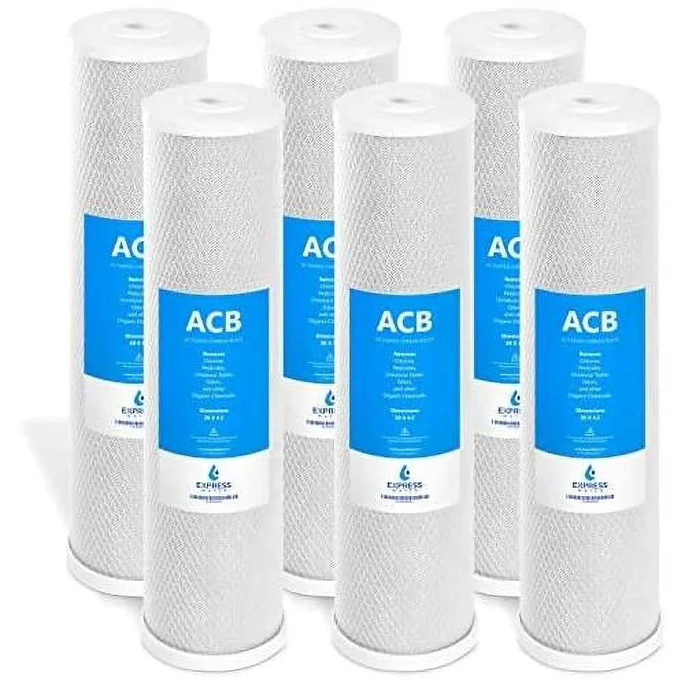 6 pack water filter activated carbon block replacement filter acb large capacity water filter whole house filtration 5 micron water filter 4.5” x 20” inch